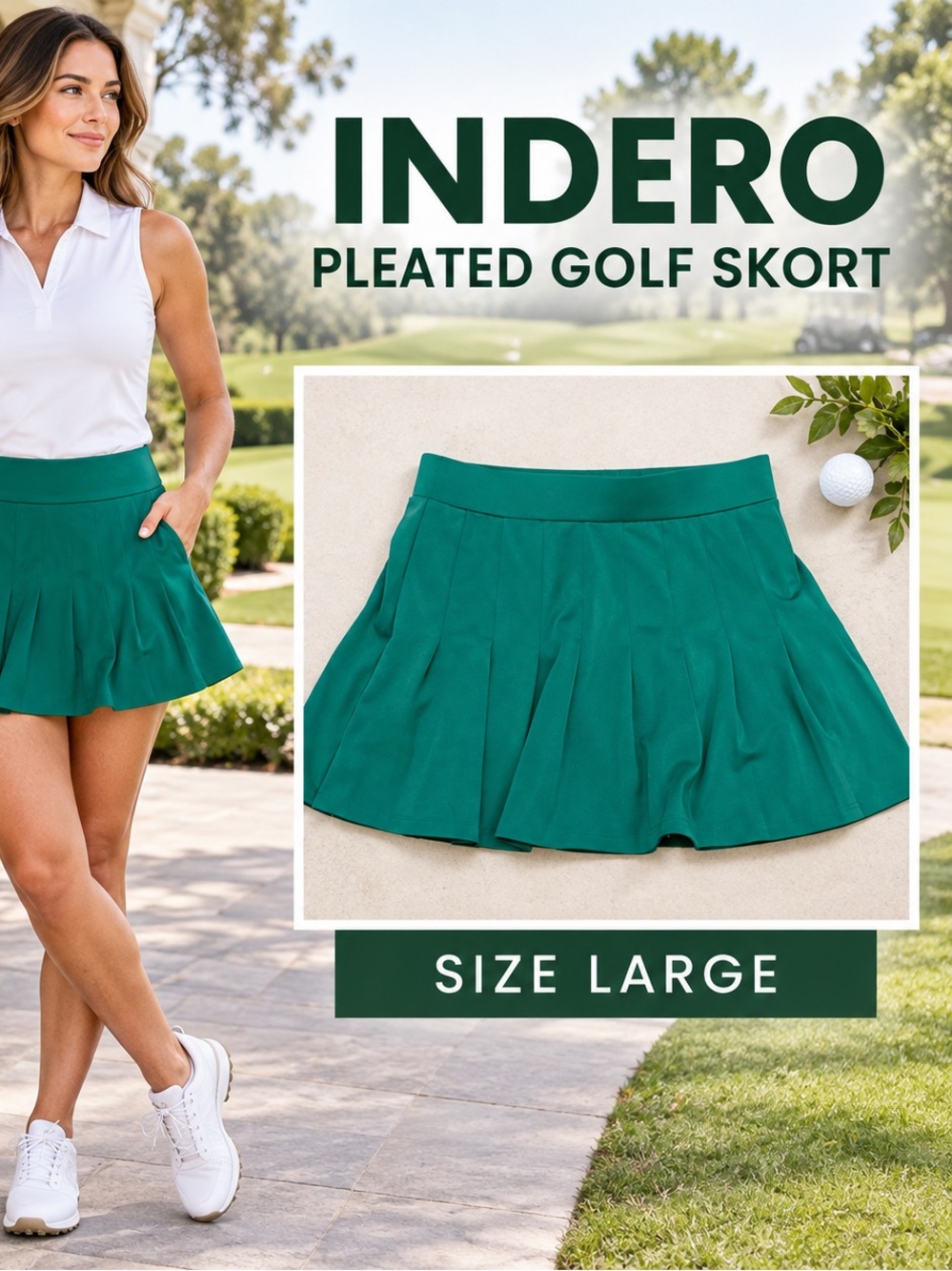 Elegant Green Women's Pleated Mini Golf Skirt Skort Size Large Blokecore Style